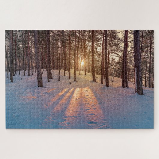 Sunset in sneeuwwinterdenbos legpuzzel (Horizontaal)