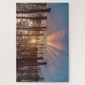 Sunset in sneeuwwinterdenbos legpuzzel (Verticaal)