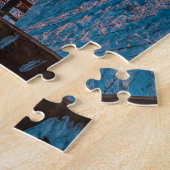 Sunset in snowy-dennenbos met zonnestraal legpuzzel (Zijkant)