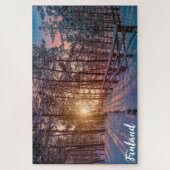 Sunset in snowy-dennenbos met zonnestraal legpuzzel (Verticaal)