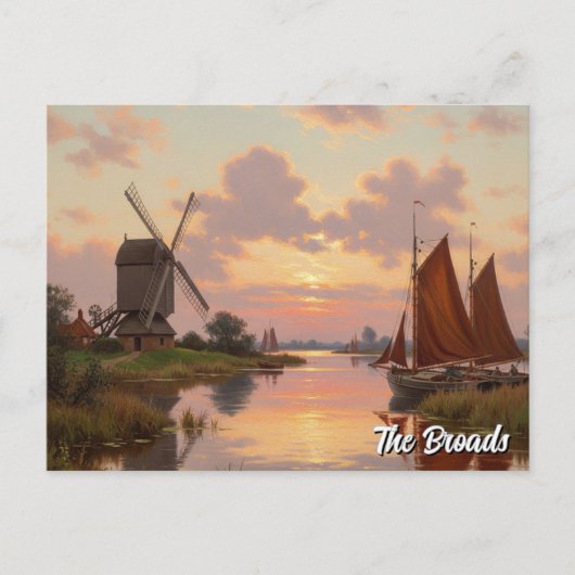 Sunset in The Broads England Travel Briefkaart (Voorkant)