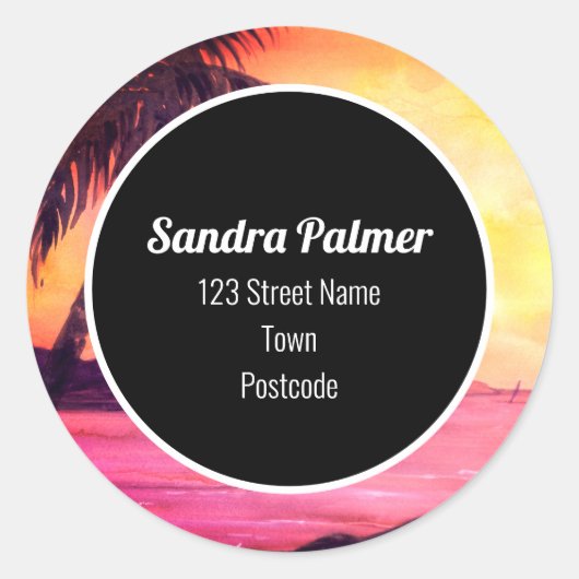 Sunset in Tropics door Farida Greenfield Ronde Sticker (Voorkant)