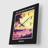 Sunset in Tropics Waterverf Schilting Black Vierkante Klok (Hoek)