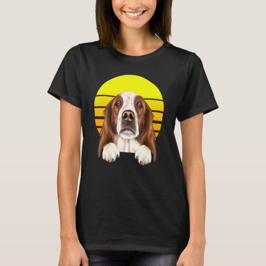 Sunset Irish Rood en Wit Setter Dog T-shirt (Voorkant)