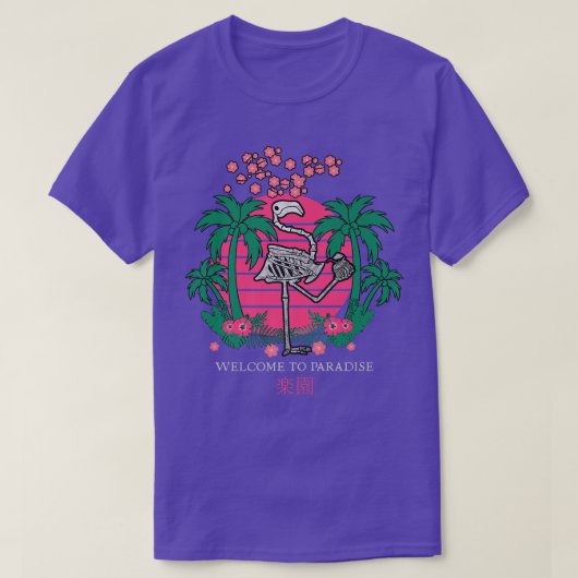 Sunset Japan Vaporwave Kanji Skeleton Flamingo Par T-shirt (Design voorkant)