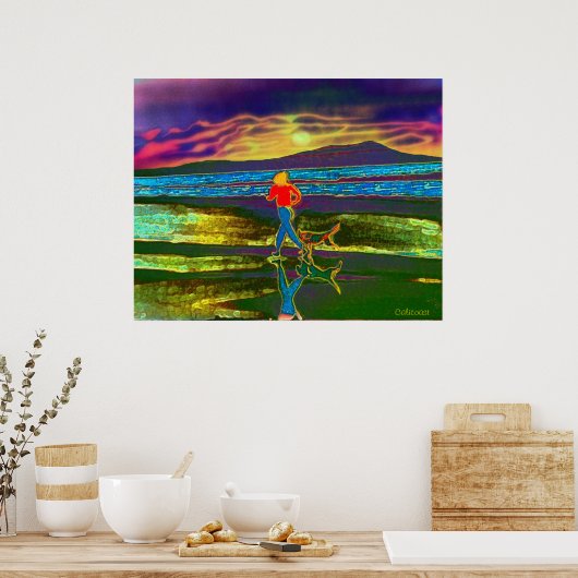Sunset Jog met een hond... Poster (Keuken)