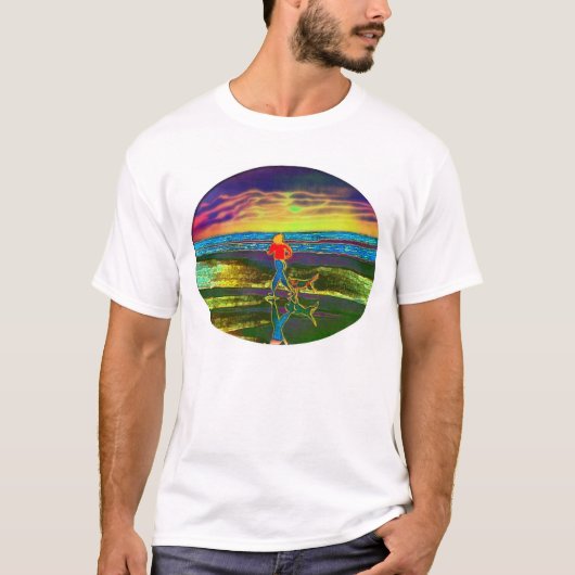 Sunset Jog met een hond... T-shirt (Voorkant)