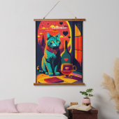 Sunset kattenboeken en wijn hangend wandkleed (Slaapkamer)