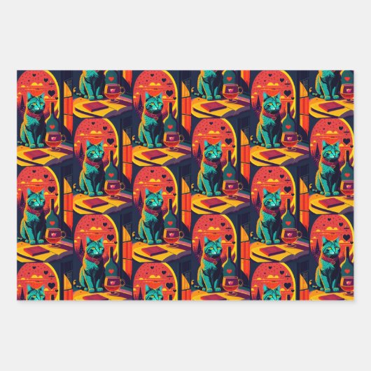 Sunset kattenboeken en wijn inpakpapier vel (Voorkant)