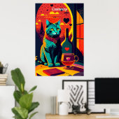 Sunset kattenboeken en wijn poster (Thuiskantoor)