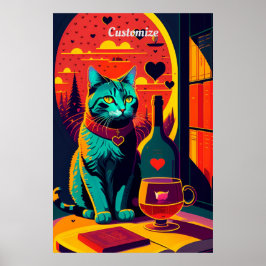 Sunset kattenboeken en wijn poster