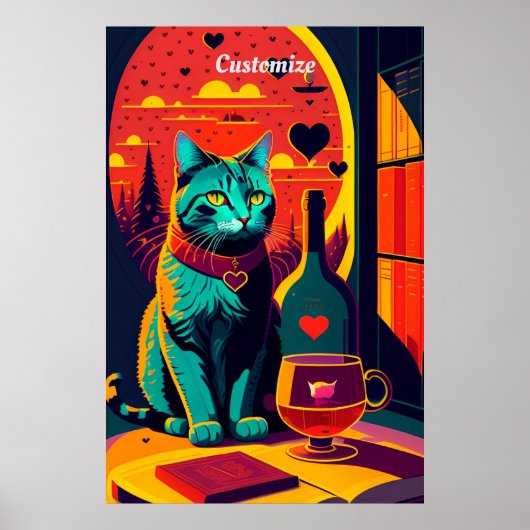 Sunset kattenboeken en wijn poster (Voorkant)