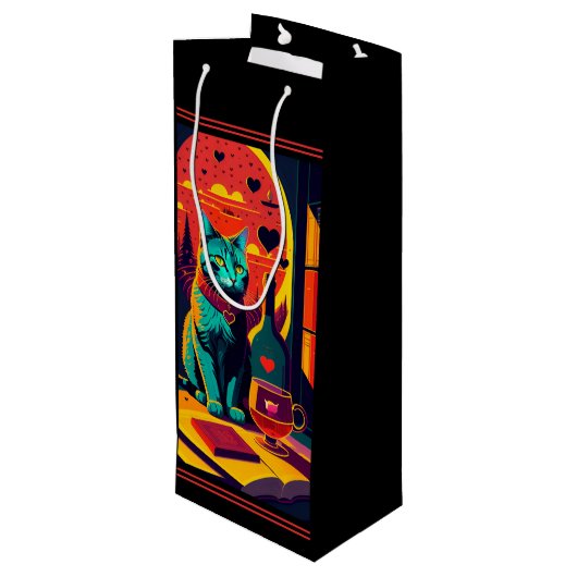 Sunset kattenboeken en wijn wijn cadeautas (Achterkant Gekanteld)