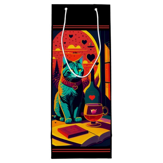 Sunset kattenboeken en wijn wijn cadeautas (Achterkant)