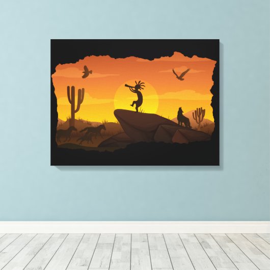 Sunset Kokopelli Canvas Print (Insitu (Houten vloer))