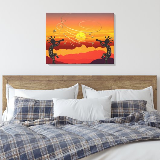 Sunset Kokopelli en Music Canvas Print (Insitu (Slaapkamer))