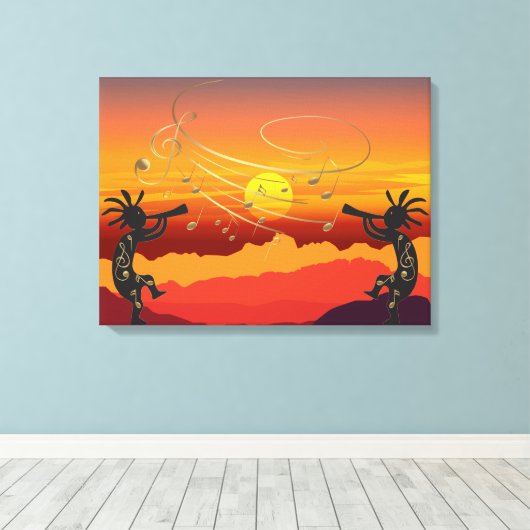 Sunset Kokopelli en Music Canvas Print (Insitu (Houten vloer))