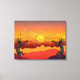 Sunset Kokopelli en Music Canvas Print