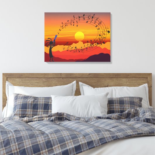 Sunset Kokopelli en Music Canvas Print (Insitu (Slaapkamer))