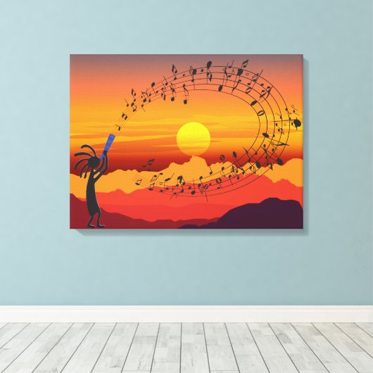 Sunset Kokopelli en Music Canvas Print (Insitu (Houten vloer))