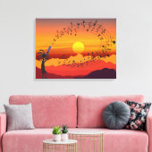 Sunset Kokopelli en Music Canvas Print (Insitu (Woonkamer))