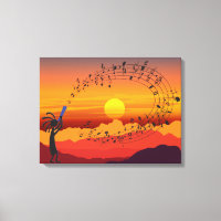 Sunset Kokopelli en Music Canvas Print