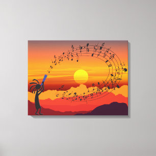 Sunset Kokopelli en Music Canvas Print