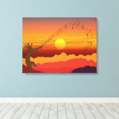 Sunset Kokopelli en Music Canvas Print (Insitu (Houten vloer))