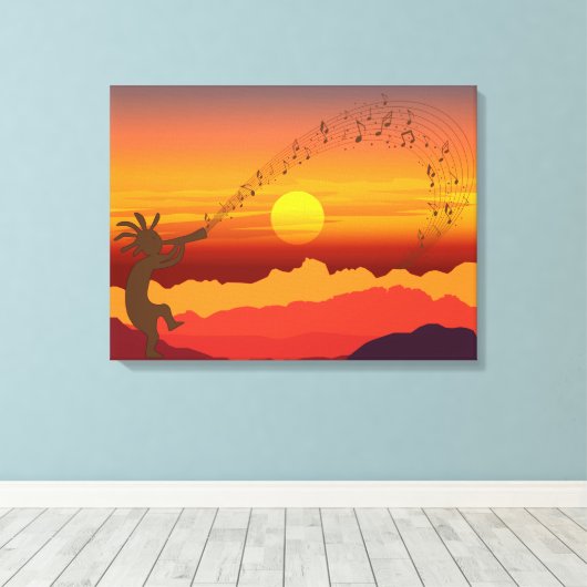 Sunset Kokopelli en Music Canvas Print (Insitu (Houten vloer))