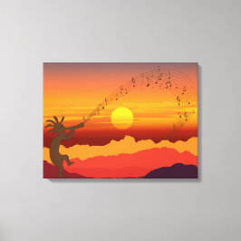 Sunset Kokopelli en Music Canvas Print