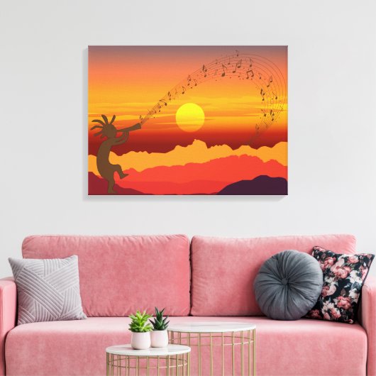 Sunset Kokopelli en Music Canvas Print (Insitu (Woonkamer))