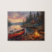 Sunset Lake Cabin Canoe Campfire Scenery Legpuzzel (Horizontaal)