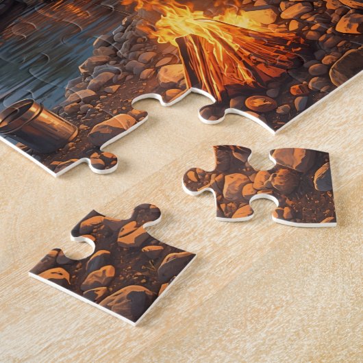 Sunset Lake Cabin Canoe Campfire Scenery Legpuzzel (Zijkant)