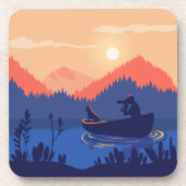 Sunset Lake Canoe Illustration Bier Onderzetter (Voorkant)