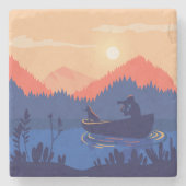 Sunset Lake Canoe Illustration Stenen Onderzetter (Voorkant)