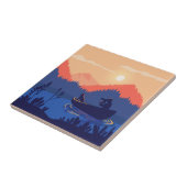 Sunset Lake Canoe Illustration Tegeltje (Zijkant)