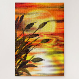 Sunset Lake Jigzaag Puzzle Painting Legpuzzel