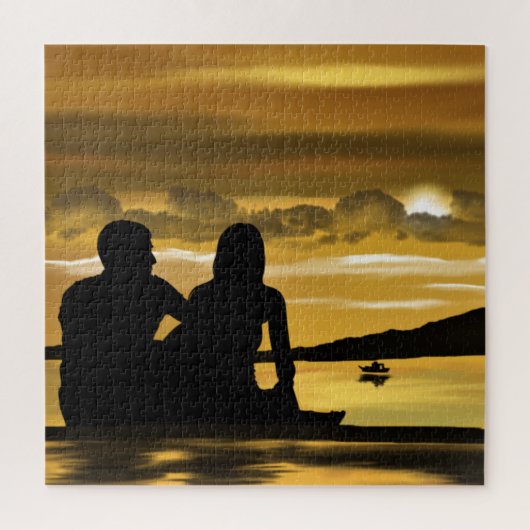 Sunset Lake Jigzaag Puzzle Romantic Love Legpuzzel (Verticaal)