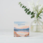 Sunset Lake Landscape Coral Pink Modern Vierkante Visitekaartje (Staand voorkant)