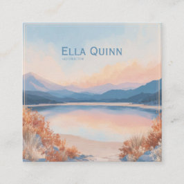 Sunset Lake Landscape Coral Pink Modern Vierkante Visitekaartje