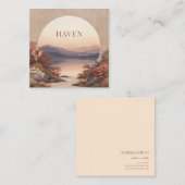 Sunset Lake Landscape Peach Semicircle Geometric Vierkante Visitekaartje (Voorkant / Achterkant)