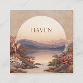 Sunset Lake Landscape Peach Semicircle Geometric Vierkante Visitekaartje