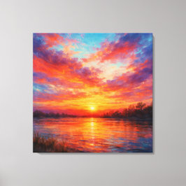 Sunset Lake - Pastel Painting Style Art Canvas Afdruk