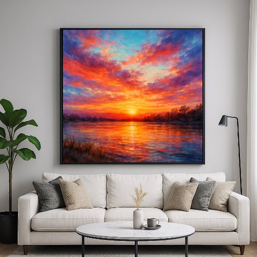Sunset Lake - Pastel Painting Style Art Poster
