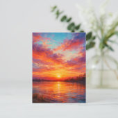 Sunset Lake - Pastel Schilderstijl Kunst Briefkaart (Staand voorkant)