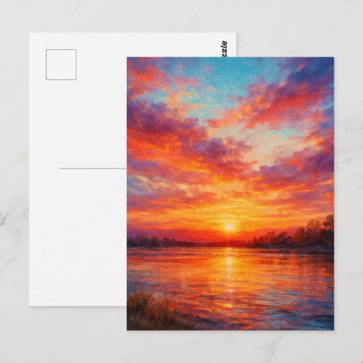 Sunset Lake - Pastel Schilderstijl Kunst Briefkaart (Voorkant / Achterkant)