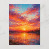 Sunset Lake - Pastel Schilderstijl Kunst Briefkaart (Voorkant)