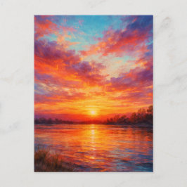 Sunset Lake - Pastel Schilderstijl Kunst Briefkaart