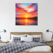 Sunset Lake - Pastel Schilderstijl Kunst Canvas Afdruk (Insitu (Slaapkamer))