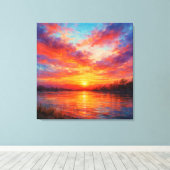 Sunset Lake - Pastel Schilderstijl Kunst Canvas Afdruk (Insitu (Houten vloer))